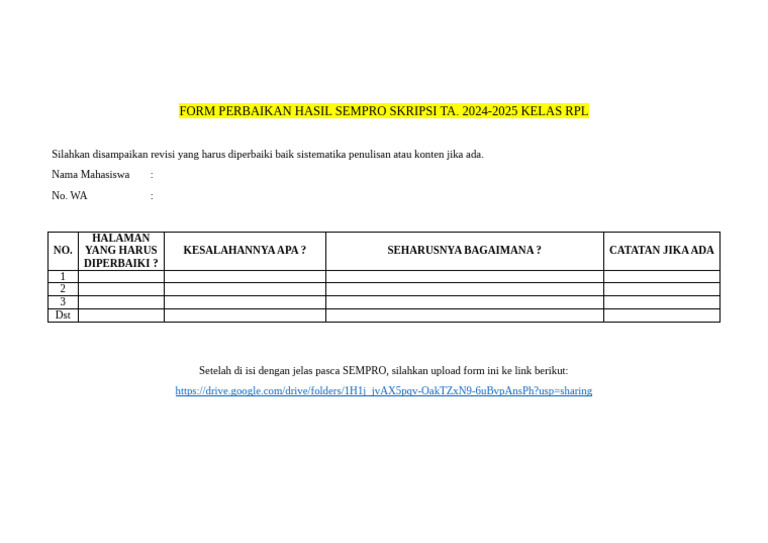 Formulir Revisi Sempro Skripsi TA 2024-2025 | PDF