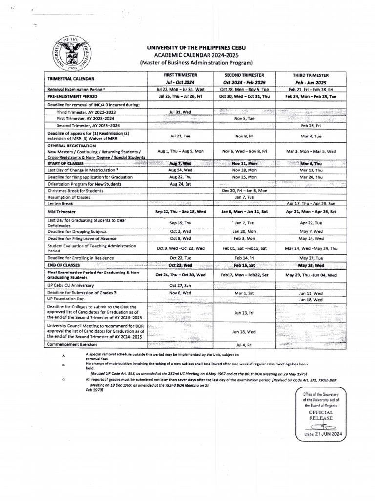 2024-2025 MBA Approved Academic Calendar | PDF