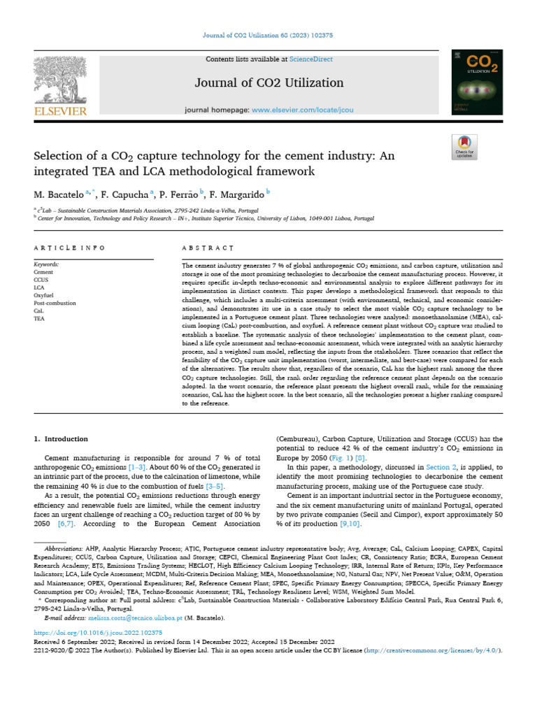 CO2 Capture Technology for Cement Industry | PDF | Carbon Capture And ...