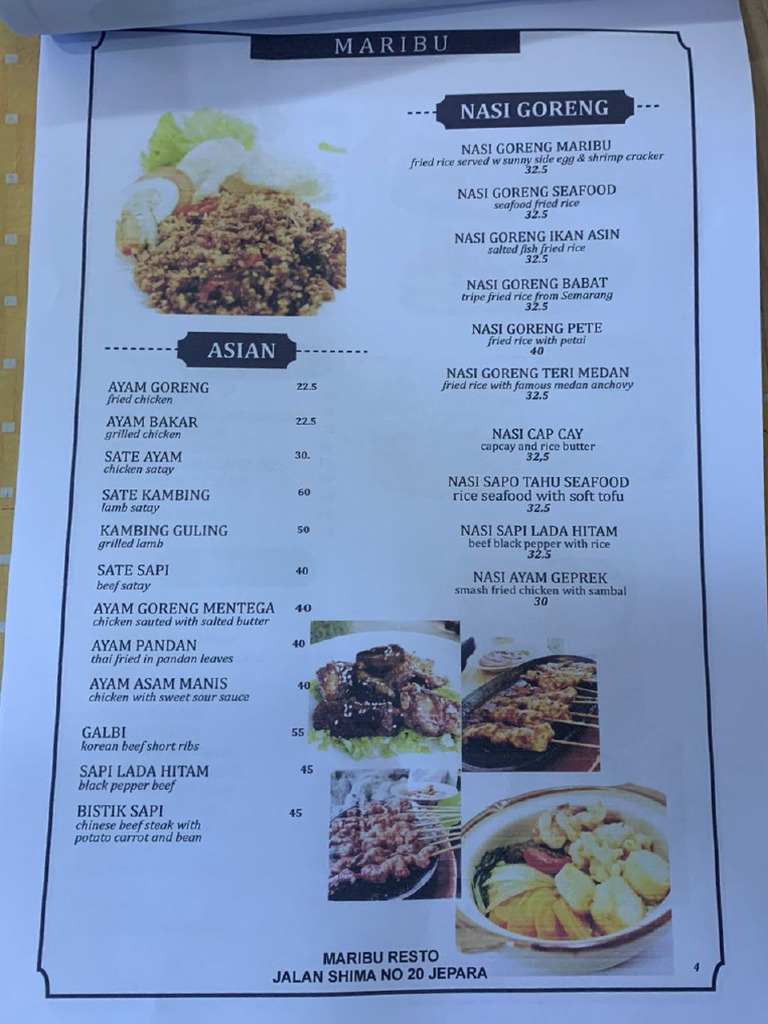Menu Maribu Resto | PDF