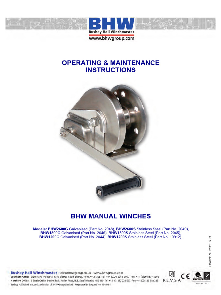 BHW Manual Winches: Operation Guide | PDF | Rope | Wire