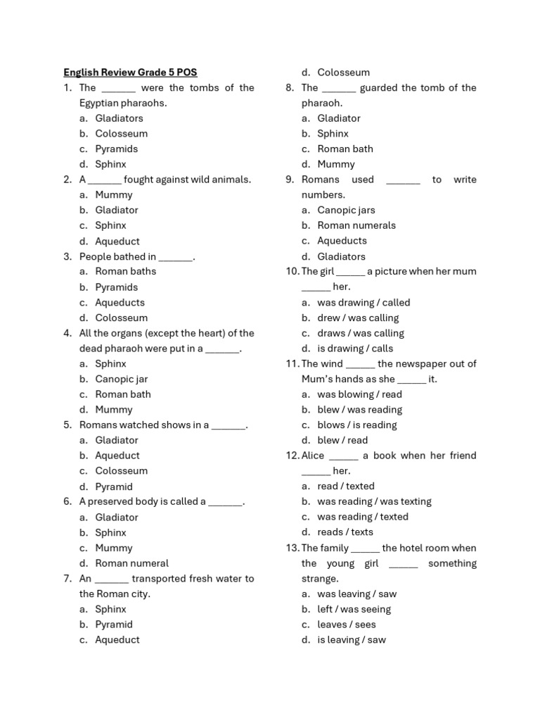 English Review For SA 2025 | PDF | Ancient Egypt
