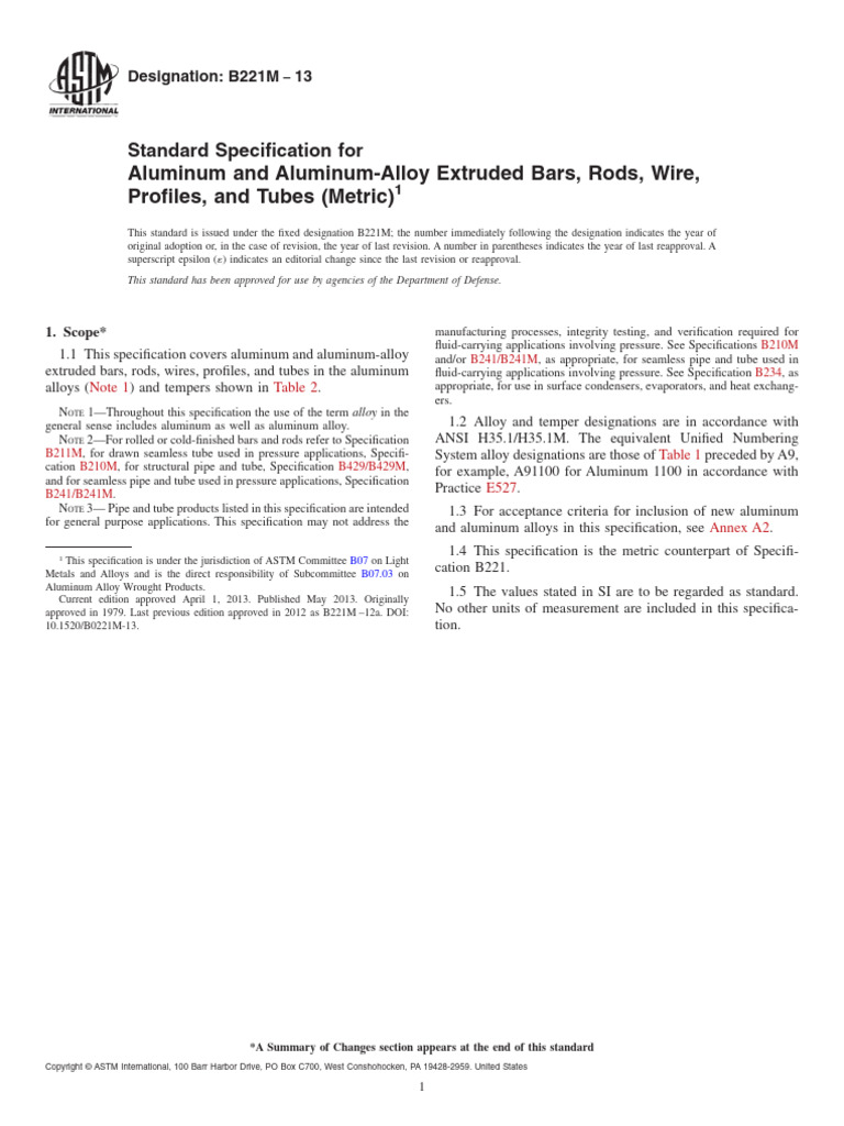 Aluminum Alloy Extrusions Standard B221M | PDF | Zirconium | Metals