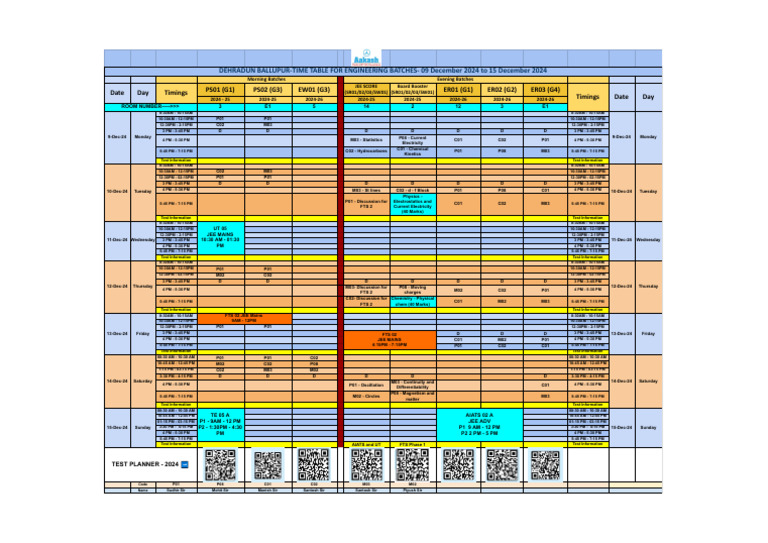 Time Table Engineering From 09 December To 15 December | PDF