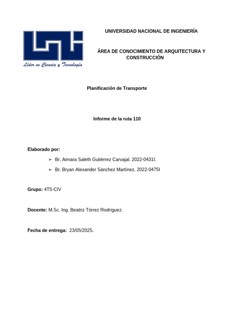 Informe sobre la Ruta 110 en Managua | PDF | Transporte | Transporte ...