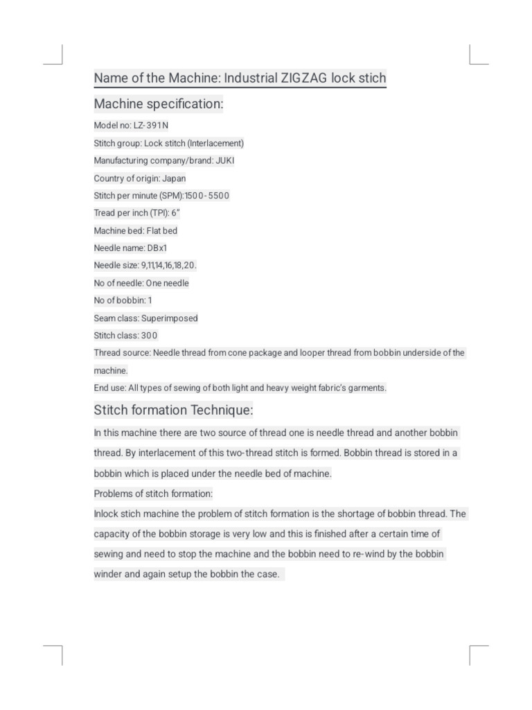 Industrial Sewing Machine Specifications | PDF | Sewing Machine | Seam ...