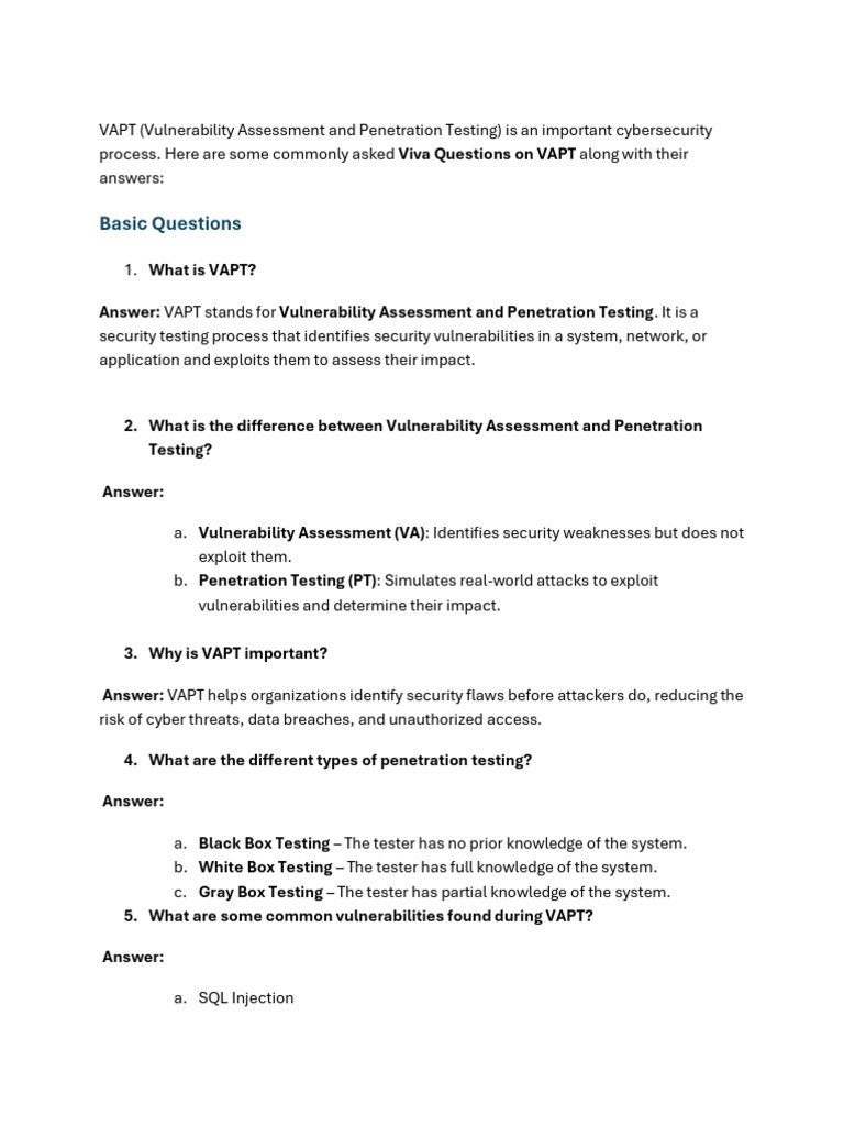 VAPT Interview Questions and Answers | PDF | Penetration Test ...