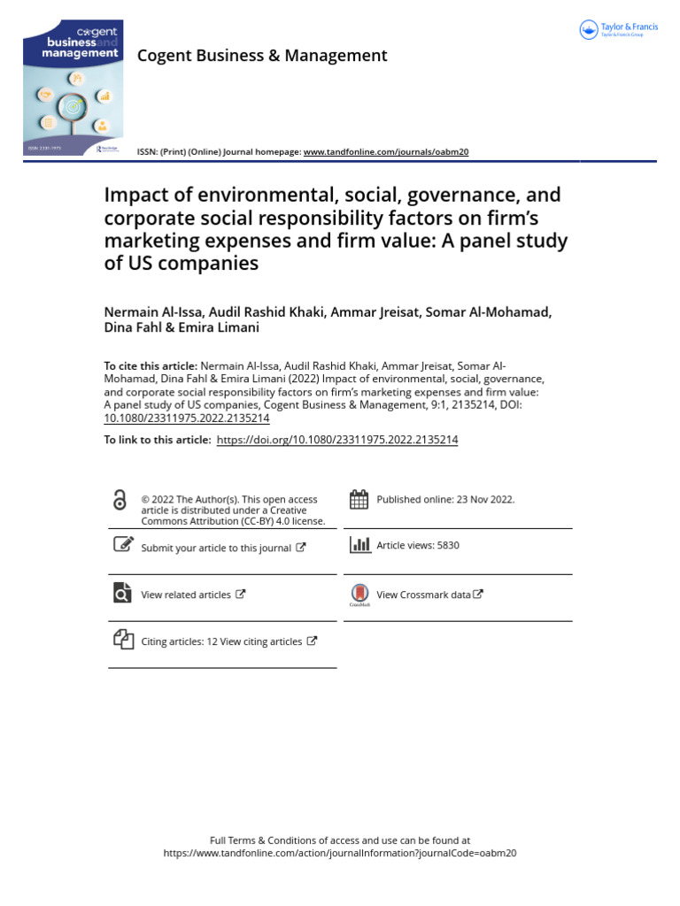 Impact of Environmental Social Governance and Corporate Social ...