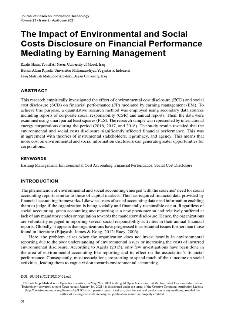 Environmental Costs and Financial Performance | PDF | Corporate Social ...