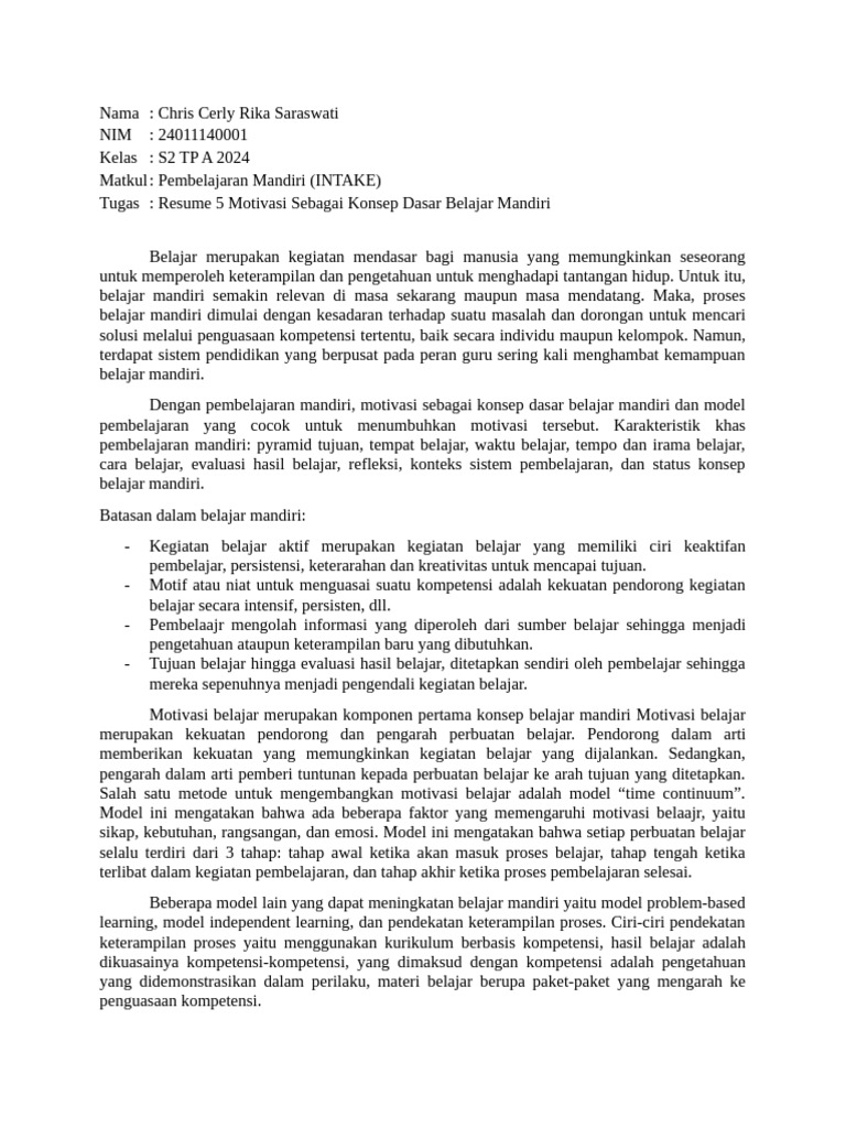 Chris Cerly Rika - Resume 5 Motivasi Diri | PDF