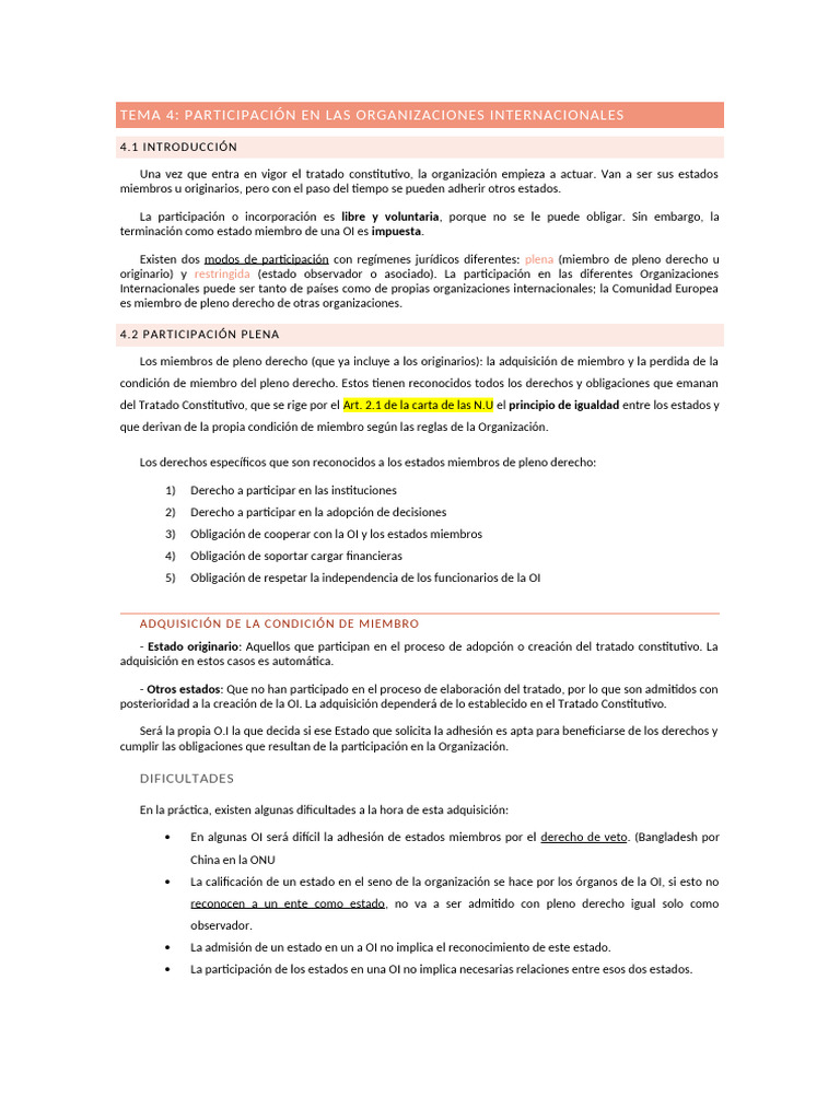 Participación en Organizaciones Internacionales | PDF | Estado ...