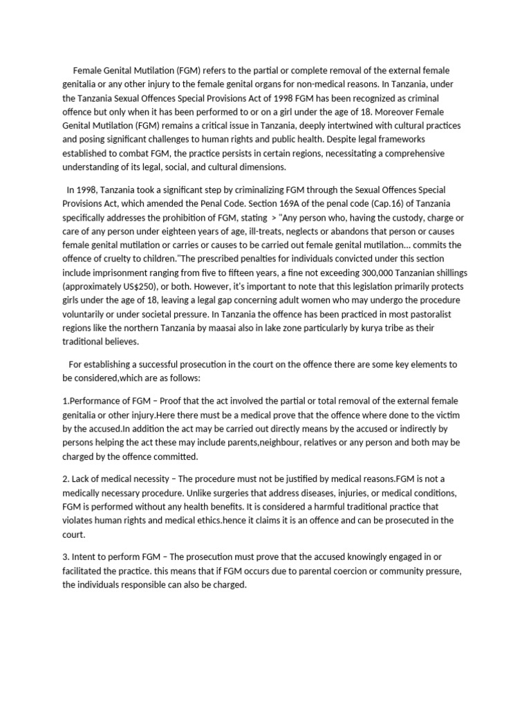 Tanzania's Legal Stance on FGM | PDF | Female Genital Mutilation | Crimes