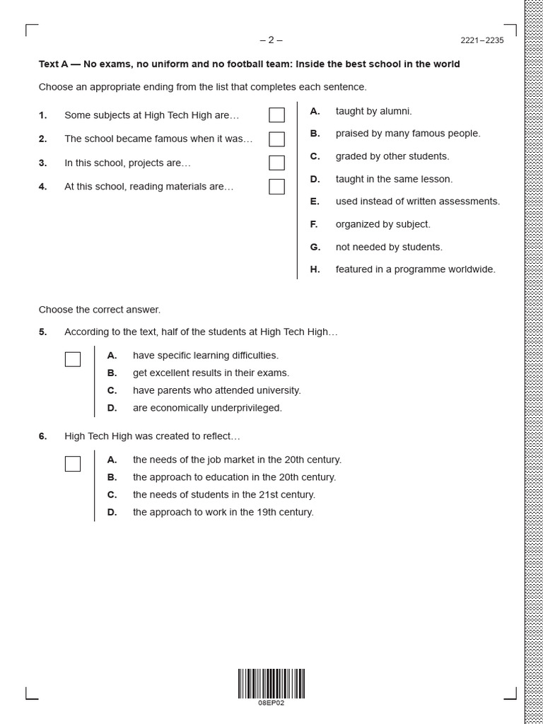 Practice Paper 2 Reading Questions | PDF