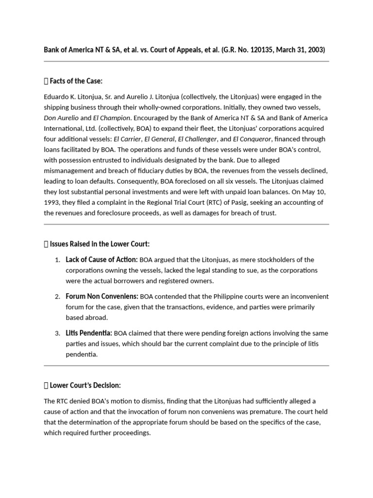 Bank of America NT & SA, Et Al. vs. Court of Appeals, Et Al. (G.R. No ...