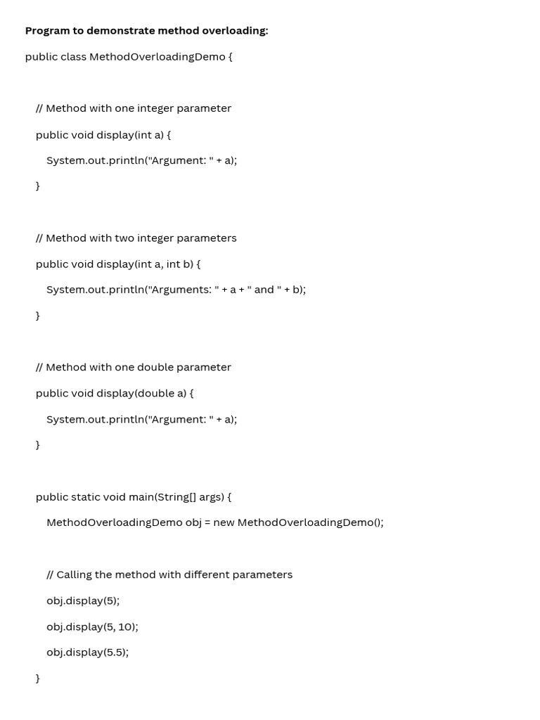 Public Class MethodOverloadingDemo ( | PDF