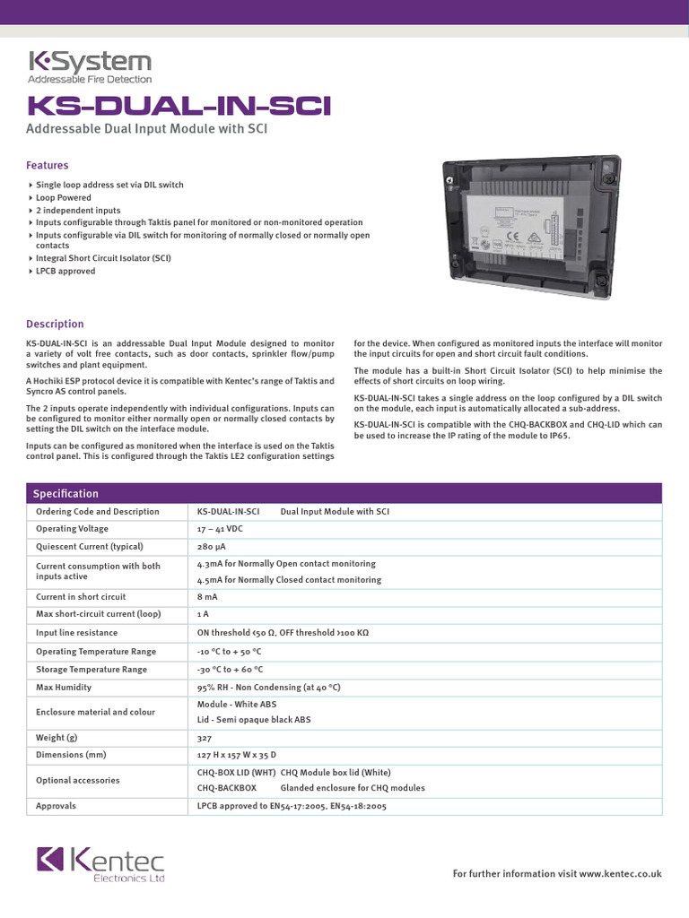 Addressable Dual Input Module with SCI | PDF | Switch | Electronic ...