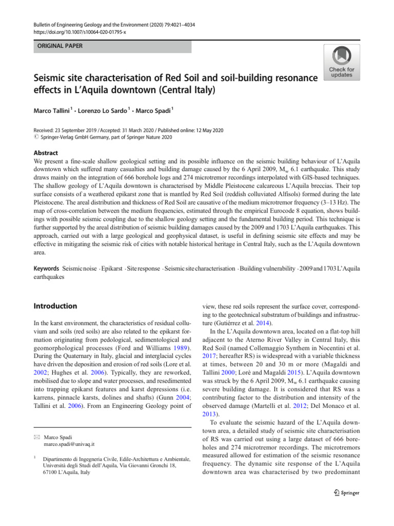 Seismic Site Characterization in L'Aquila | PDF | Seismology | Earthquakes