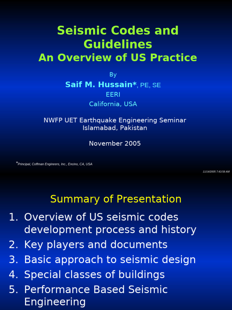 Seismic Codes NWFP UET Seminar Rev 0 | PDF | Seismology | Solid Mechanics