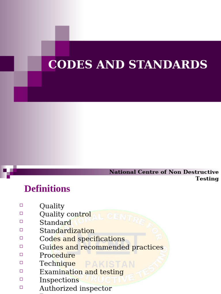 Ch-7 Codes and Standards | PDF | Nondestructive Testing | Specification ...