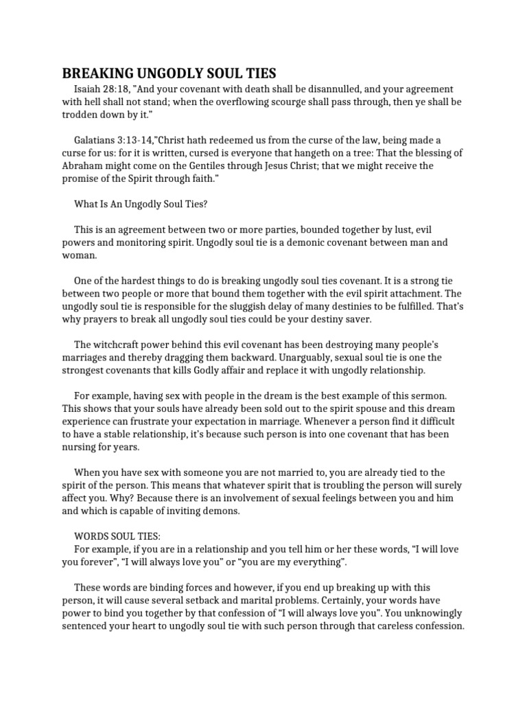 Breaking Ungodly Soul Ties Prayers | PDF | Covenant (Biblical) | Marriage