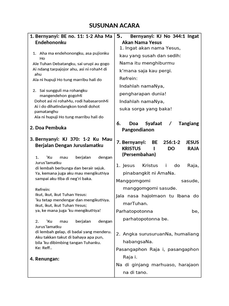 Susunan Acara Ibadah dan Lagu Rohani | PDF