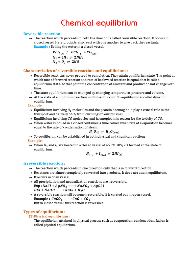 Understanding Reversible Reactions and Equilibrium | PDF | Chemical ...