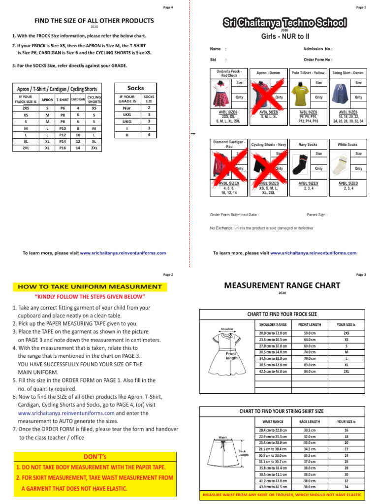 Girls' Uniform Order Form & Size Guide | PDF | Human Appearance ...