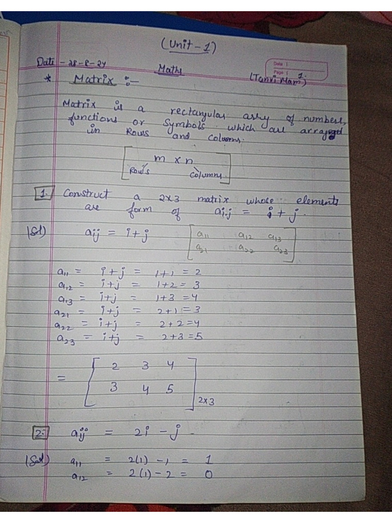 Maths Note Matrix BCA Sem 1 Ptu | PDF