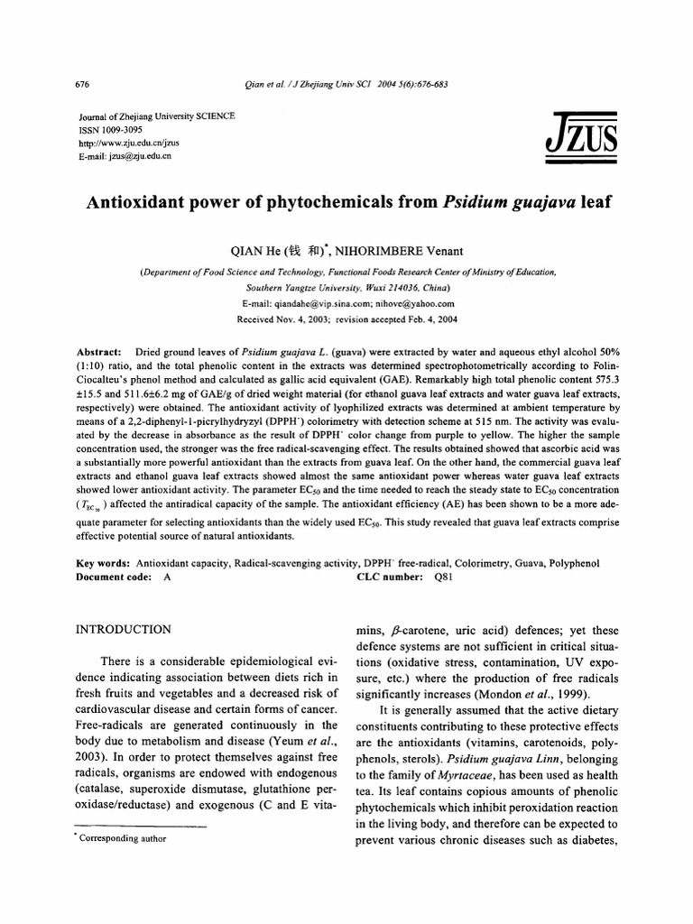 Antioxidant Activity of Guava Leaf Extracts | PDF | Antioxidant ...