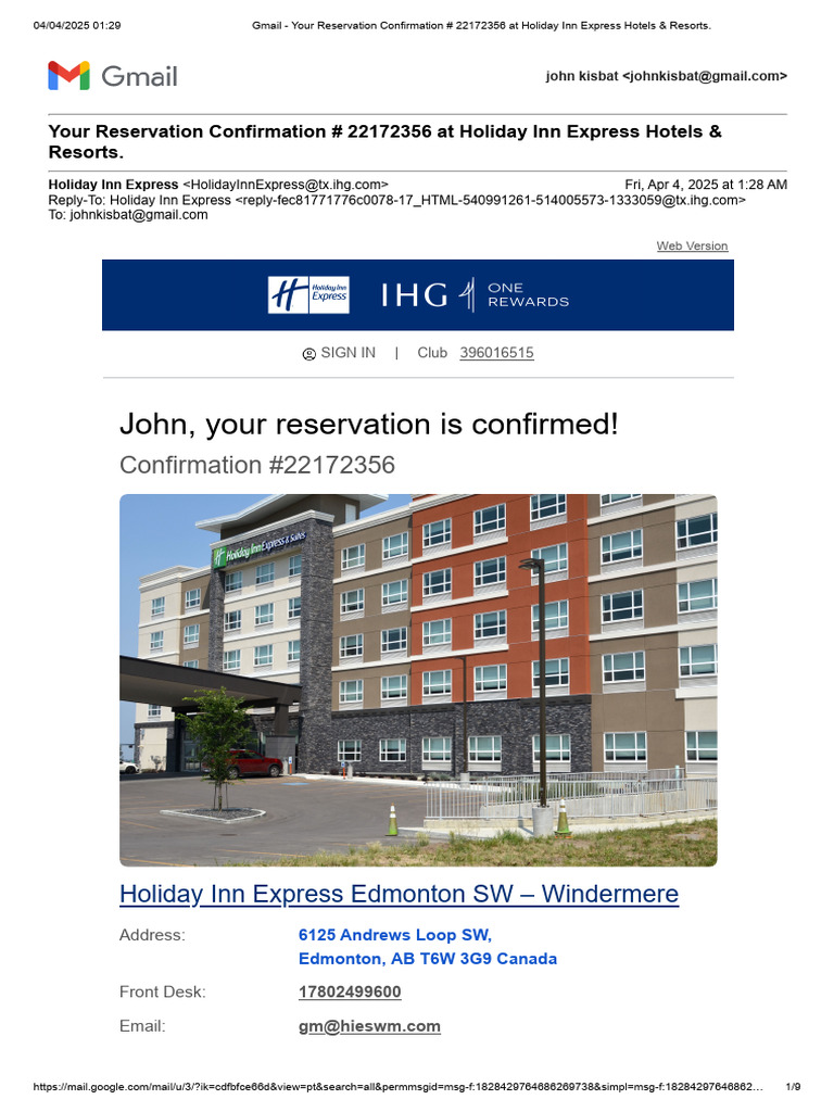 Holiday Inn Express Booking Confirmed | PDF | Hotel