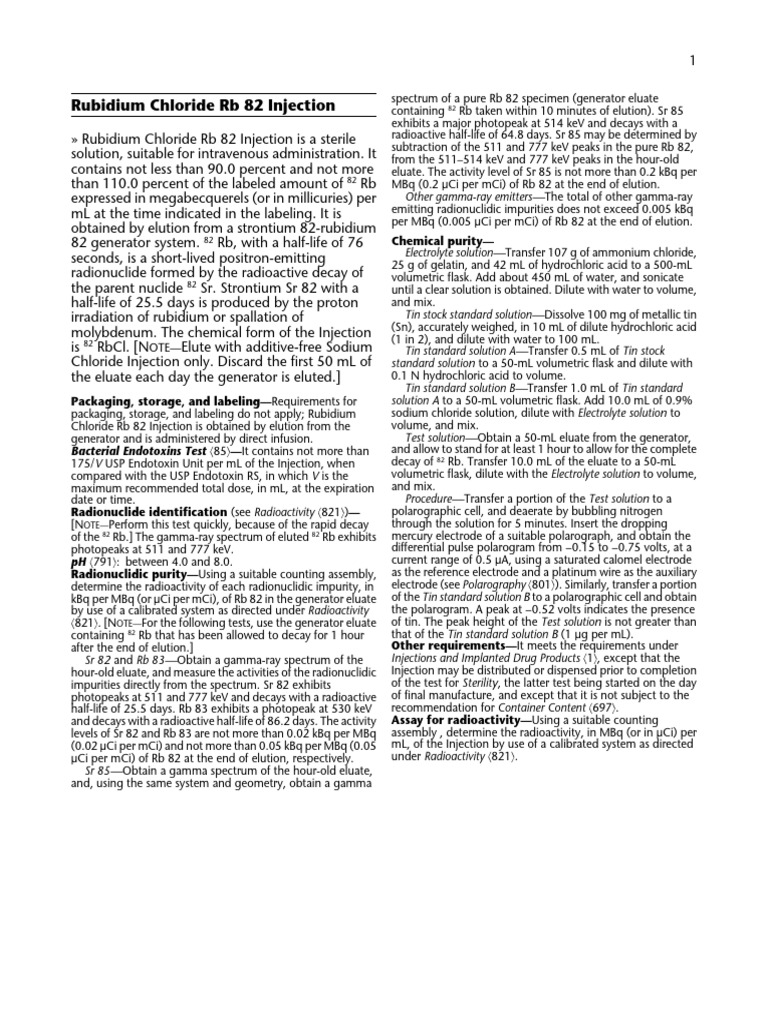 Rubidium Chloride Rb 82 Injection | PDF | Atoms | Chemical Elements