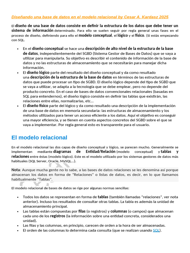 Diseñando una base de datos en el modelo relacional | PDF | Bases de ...