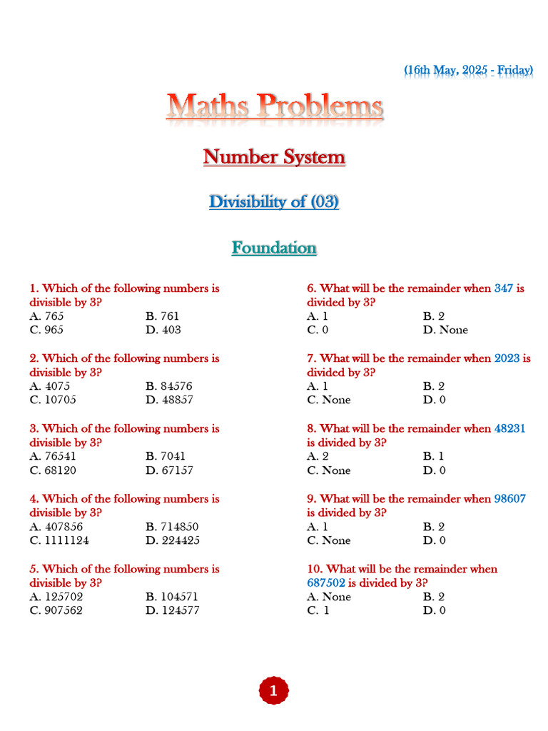 16th May 2025 Mathematics Problems | PDF | Mathematics | Mathematical ...