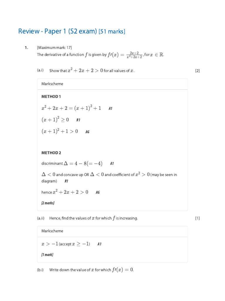 Review - Paper 1 (S2 Exam) (QP-MS) | PDF | Mathematics | Mathematical ...