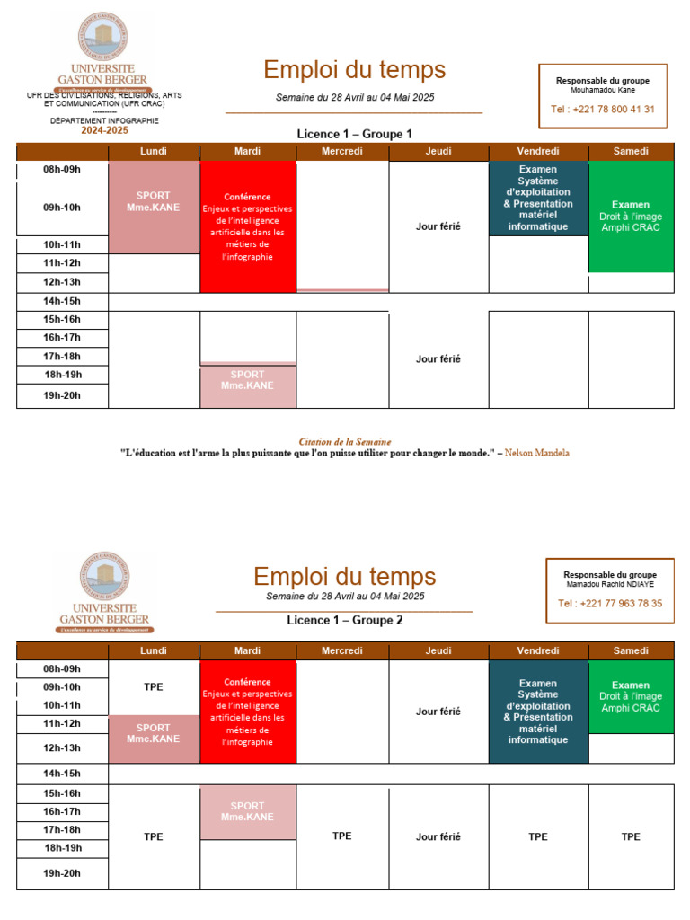 Emploi du temps Licence 1 à 3 2025 | PDF | Informatique | Informatique