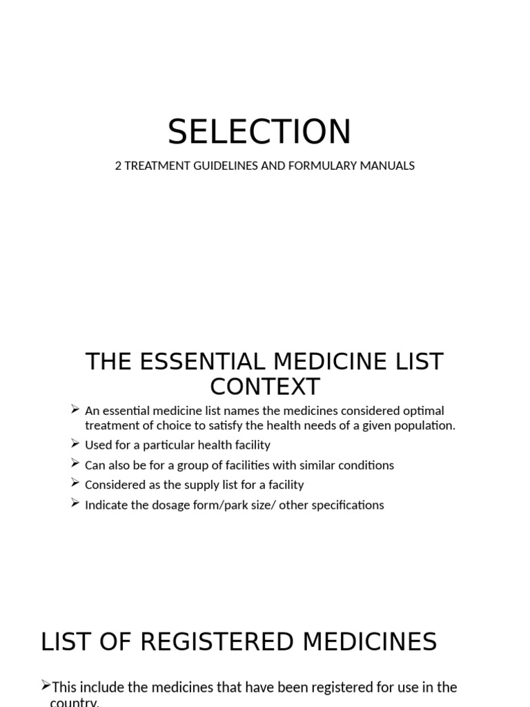 Essential Medicine Selection Guidelines | PDF | Medicine ...