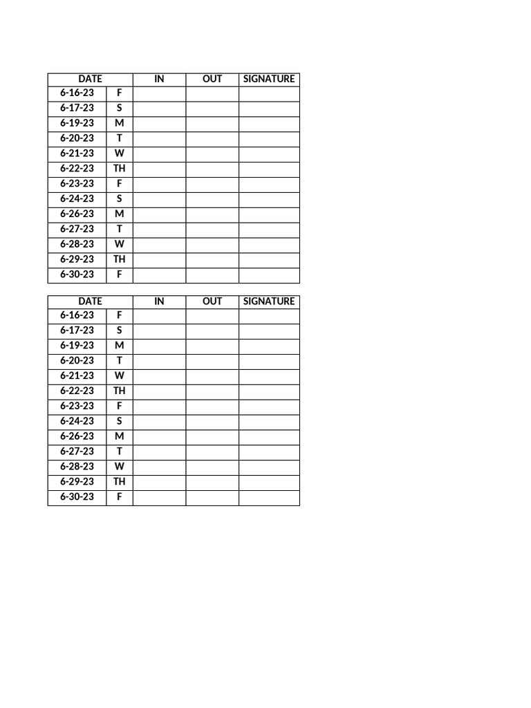 Attendance Log for June 2023 | PDF