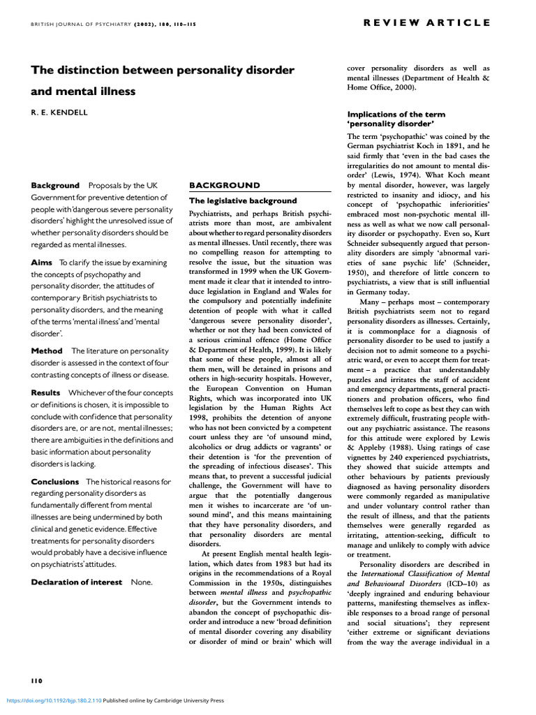 Distinction Between Personality Disorders and Mental Illness | PDF ...