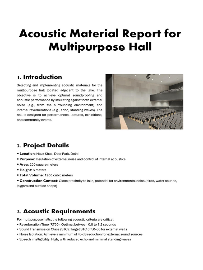Acoustic Material Selection for Hall | PDF | Acoustics | Sound