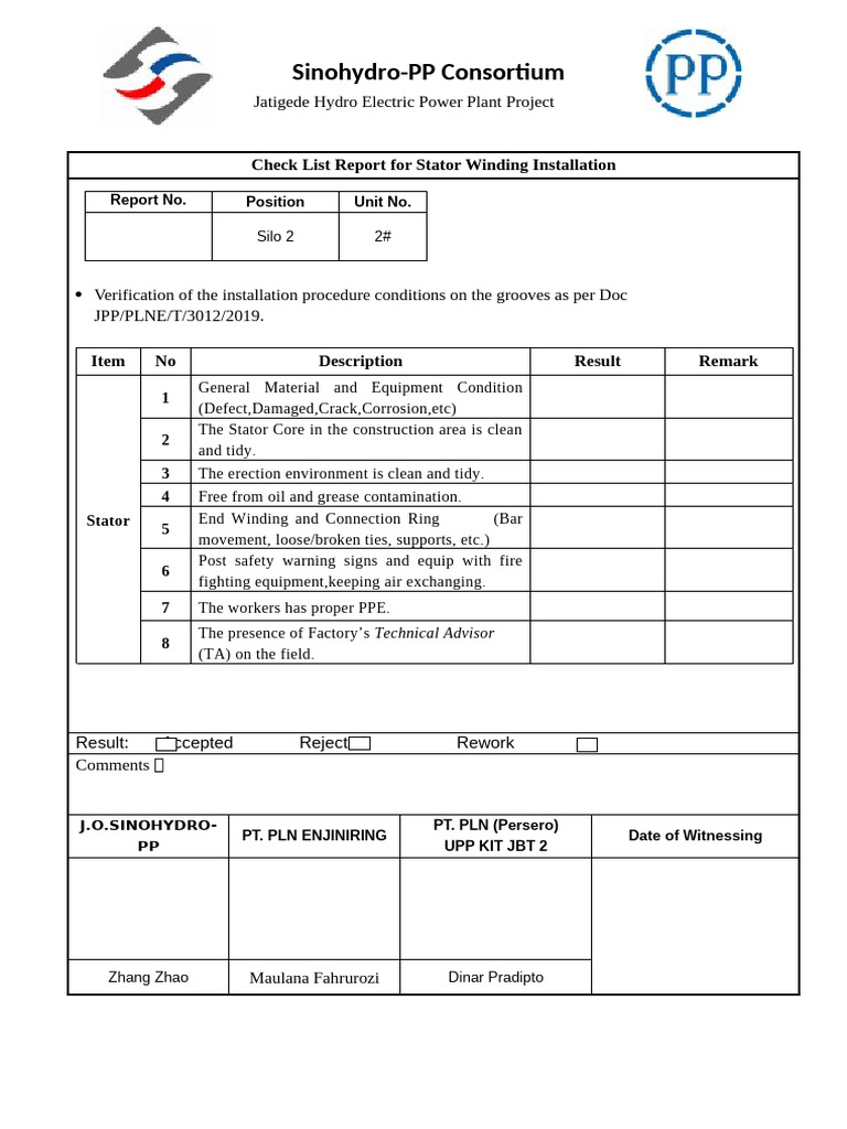 Stator Winding Installation Checklist | PDF