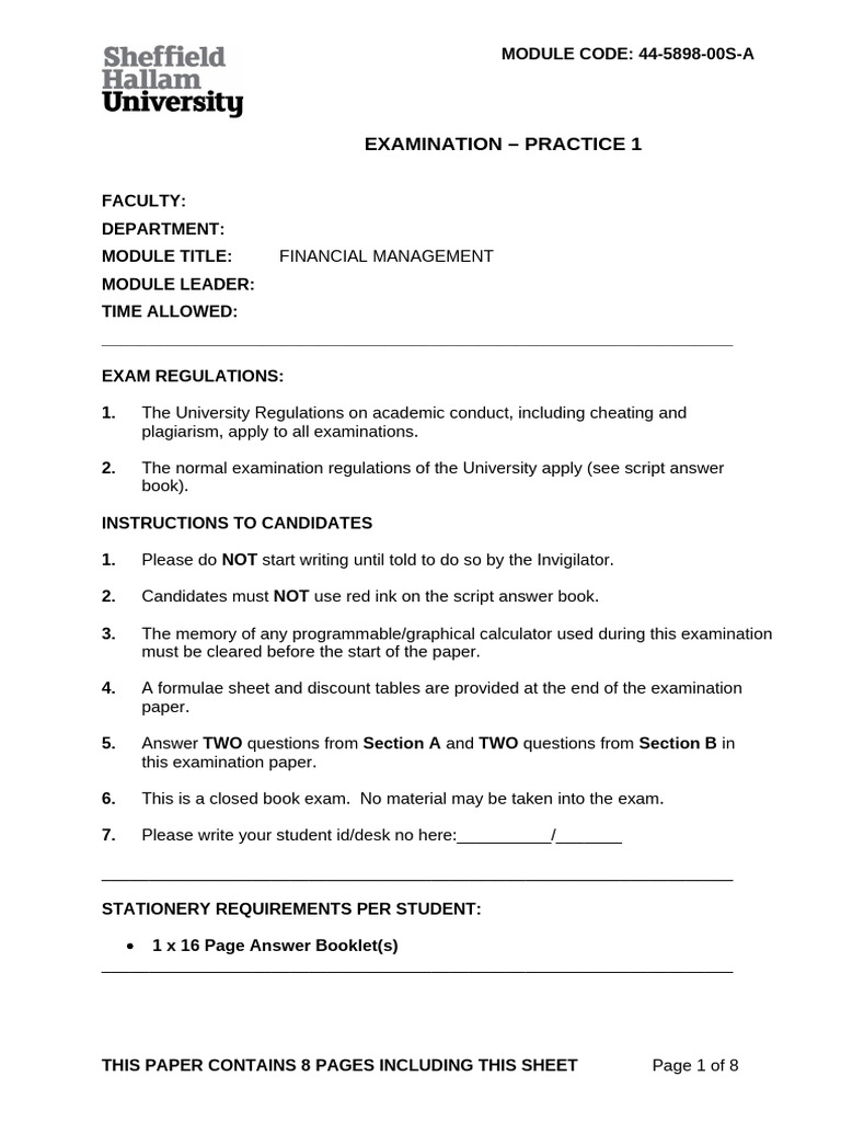 Financial Management Examination Practice | PDF | Cost Of Capital ...