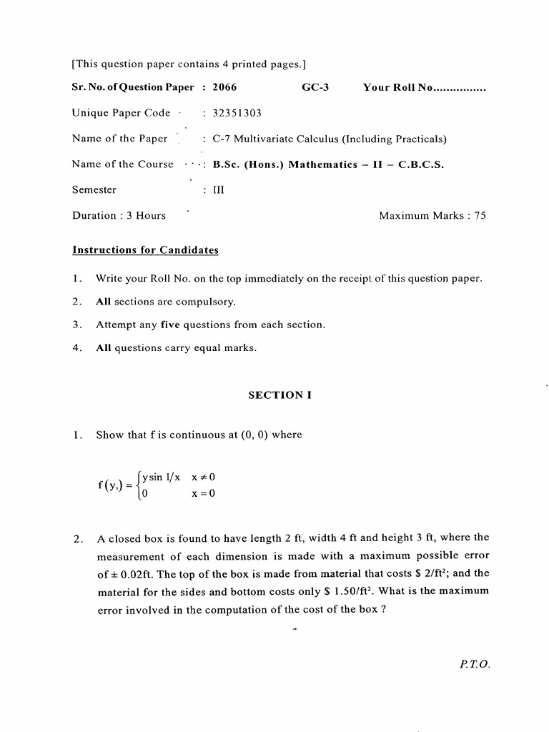 B.sc. (Hons.) III Mathematics-II - C.B.C.S. C-7 Multivariate Calculus ...