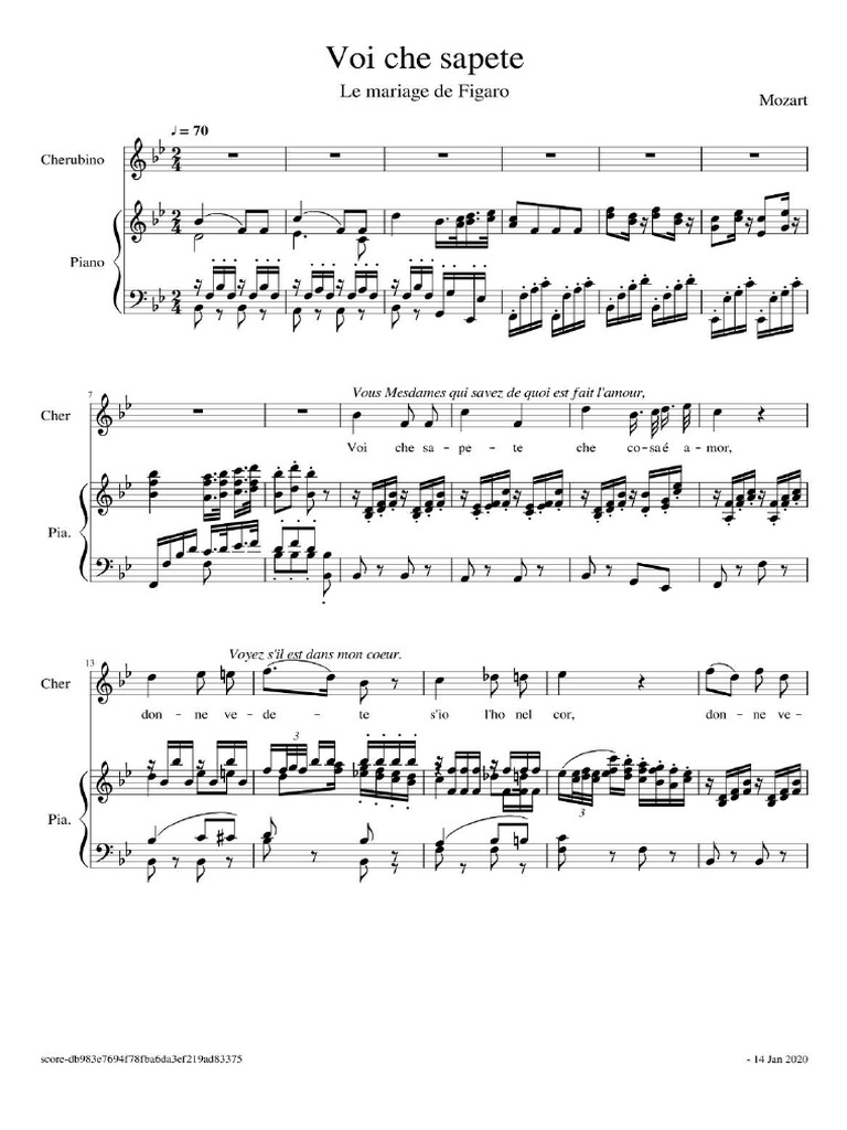 Voi Che Sapete Music Sheet | PDF