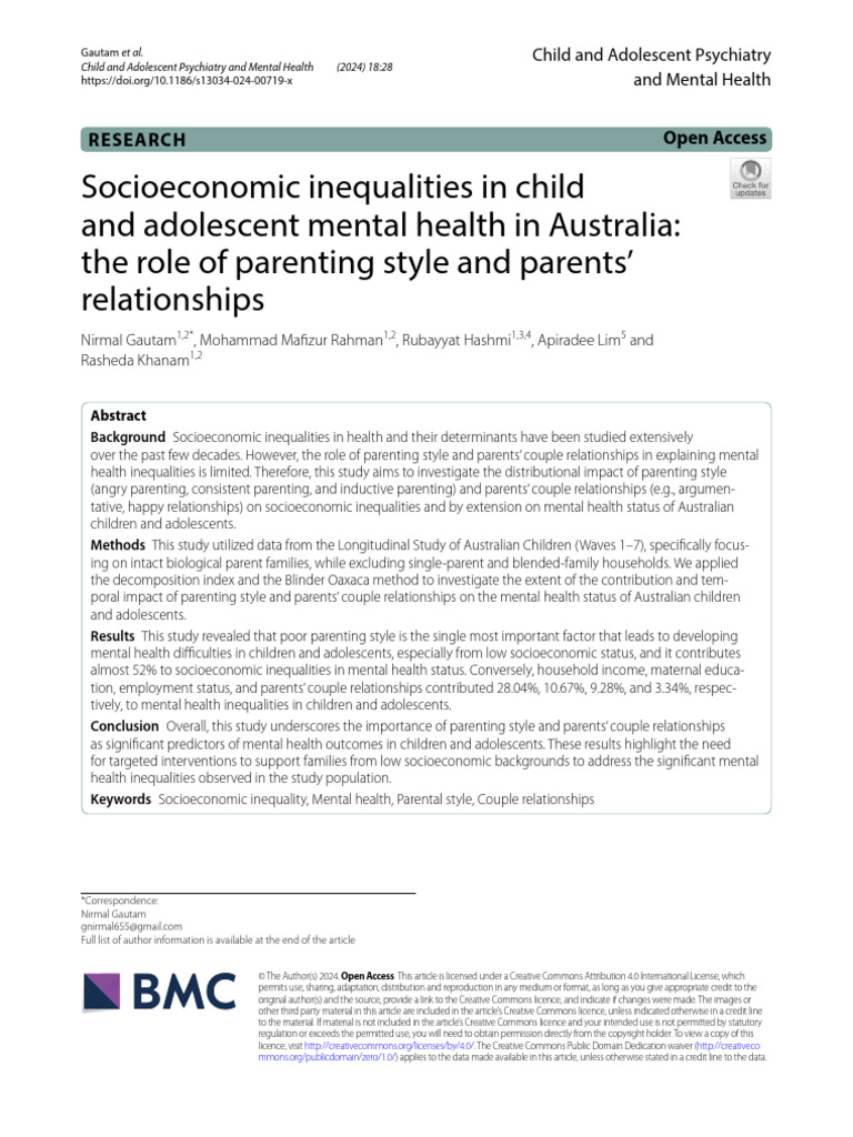 Parenting Style and Child's Mental Health | PDF | Socioeconomic Status ...