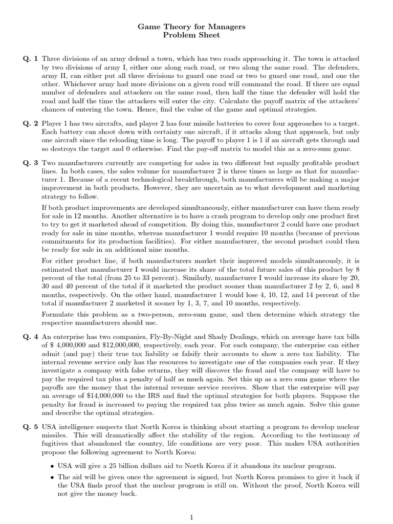 Army Defense Strategies in Game Theory | PDF | Internal Revenue Service ...