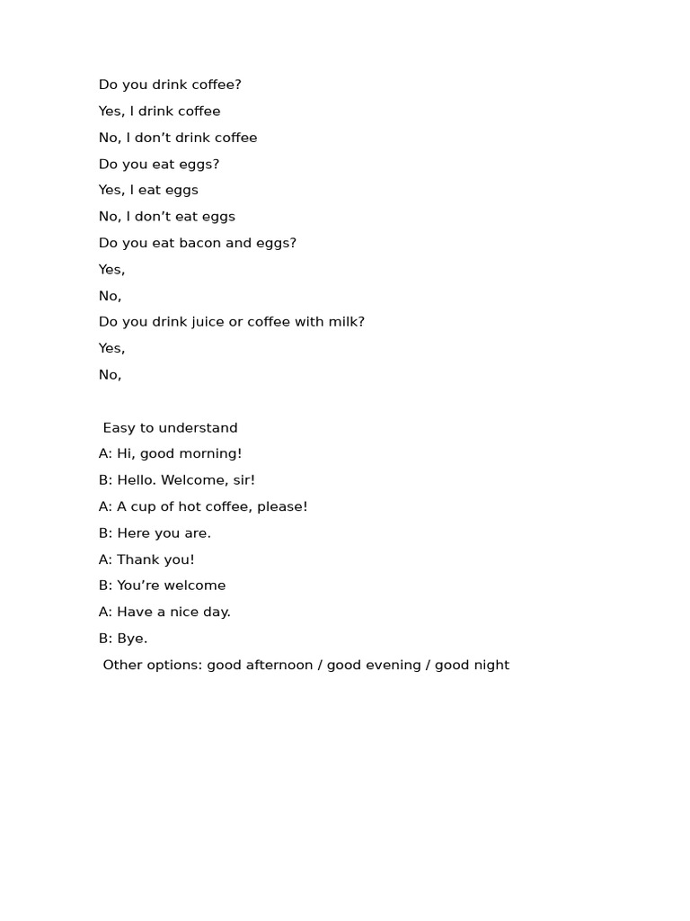 Coffee and Breakfast Preferences Survey | PDF