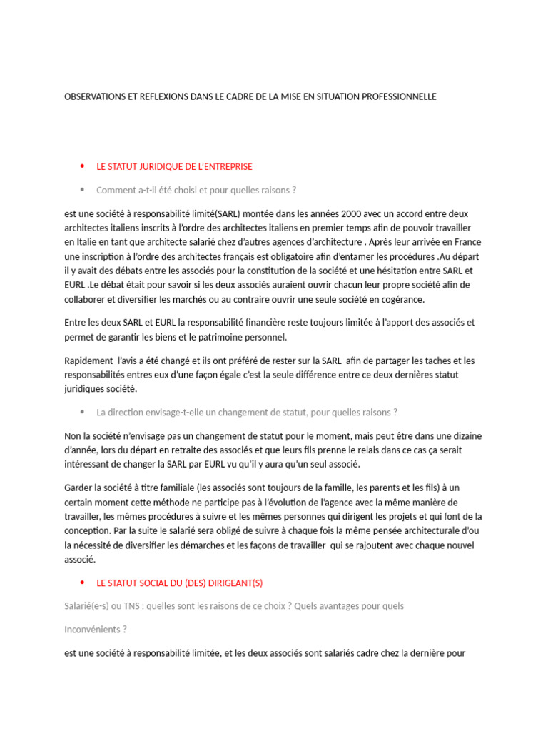 Statut juridique et social d'une SARL d'architecture | PDF | Business ...