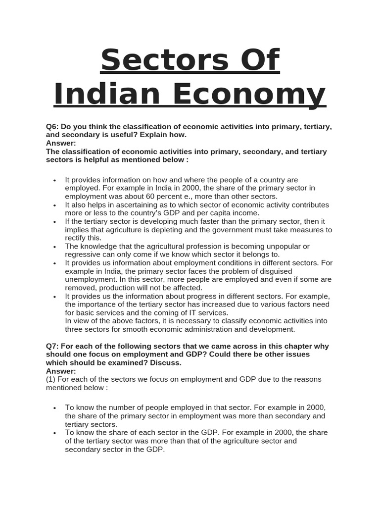 Sectors of Indian Economy Explained | PDF | Employment | Economics