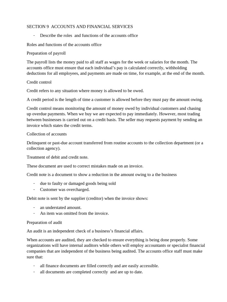 OA SECTION 9 ACCOUNTS AND FINANCIAL SERVICES | PDF | Cheque | Bookkeeping