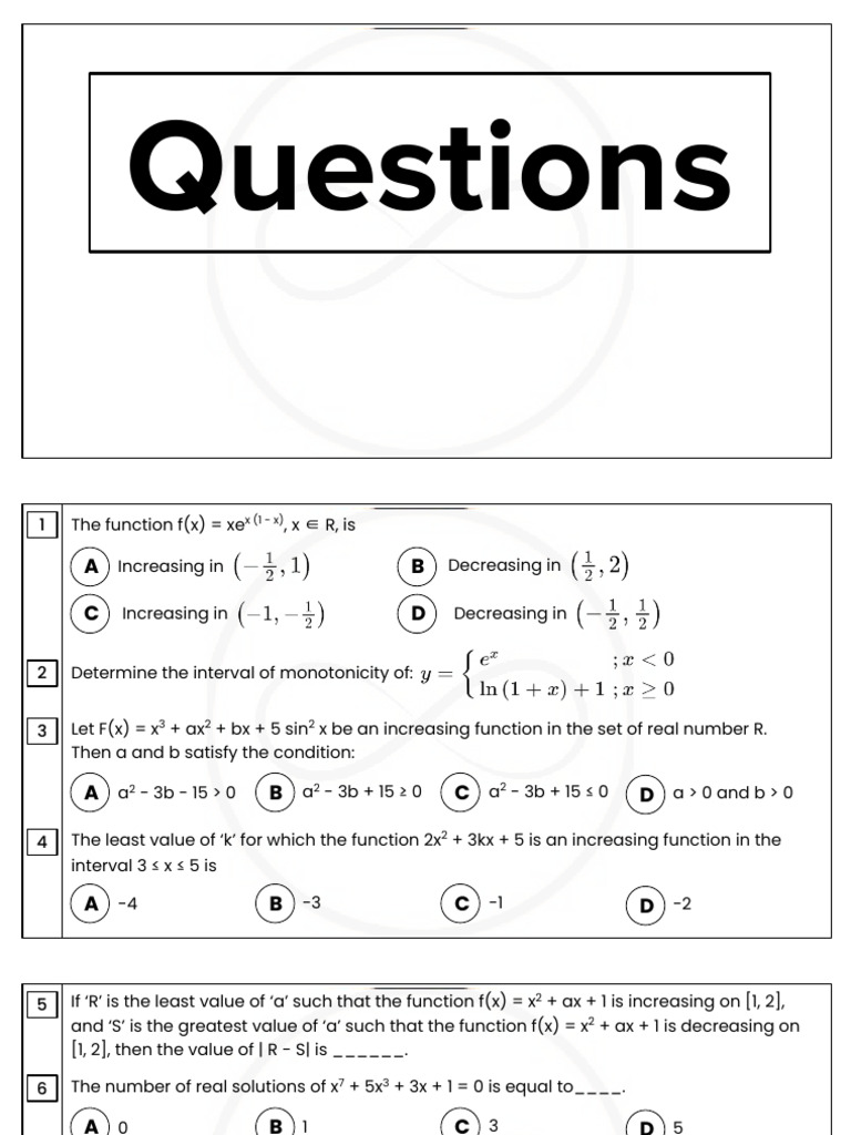 AOD Math: Function Analysis Questions | PDF | Monotonic Function ...